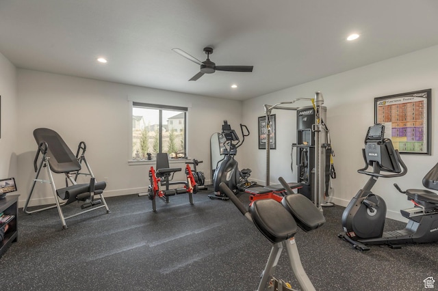 717 N Bridal Creek Ln E, Heber City, UT 84032 - exercise area featuring ceiling fan, recessed lighting, and baseboards