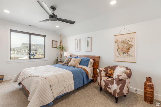 717 N Bridal Creek Ln E, Heber City, UT 84032 - carpeted bedroom featuring recessed lighting, baseboards, ceiling fan, and vaulted ceiling