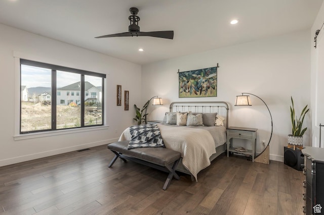 717 N Bridal Creek Ln E, Heber City, UT 84032 - bedroom with recessed lighting, dark wood finished floors, baseboards, and ceiling fan