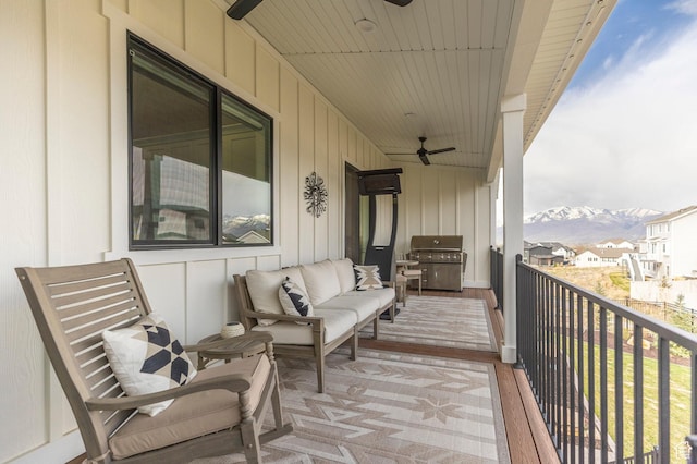 717 N Bridal Creek Ln E, Heber City, UT 84032 - balcony with ceiling fan, a grill, a mountain view, and outdoor lounge area