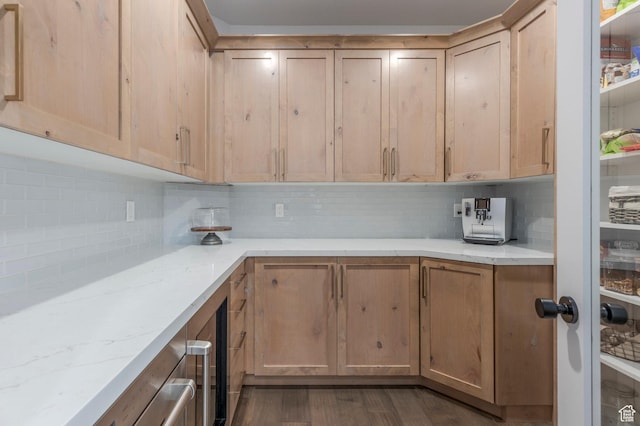 717 N Bridal Creek Ln E, Heber City, UT 84032 - kitchen featuring tasteful backsplash, dark wood-style flooring, and light stone countertops