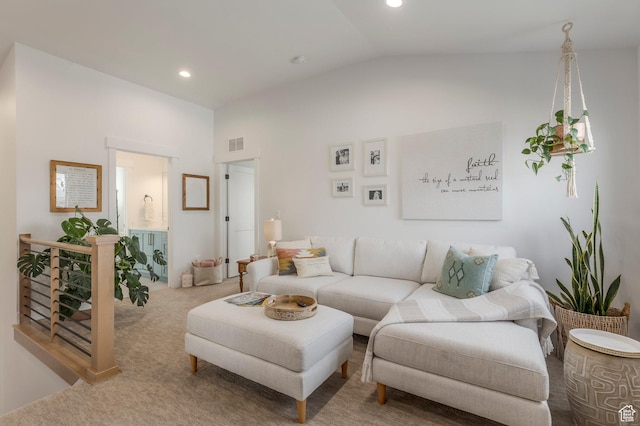 717 N Bridal Creek Ln E, Heber City, UT 84032 - living room with carpet, vaulted ceiling, and recessed lighting