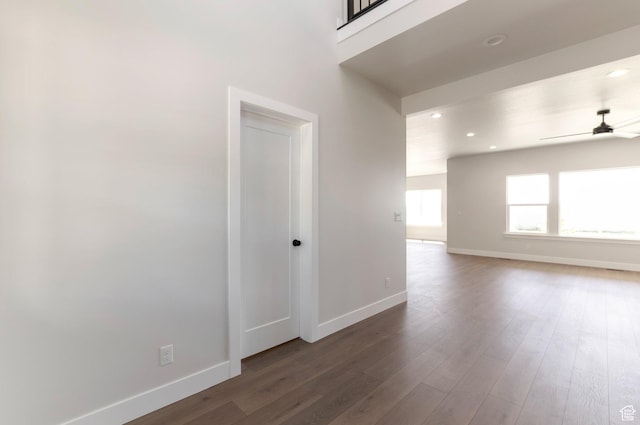 2133 N 725 W, Centerville, UT 84014 - spare room with baseboards, a ceiling fan, wood finished floors, and recessed lighting