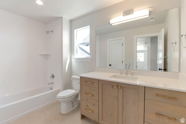 2133 N 725 W, Centerville, UT 84014 - bathroom with toilet, vanity, bathing tub / shower combination, tile patterned flooring, and recessed lighting