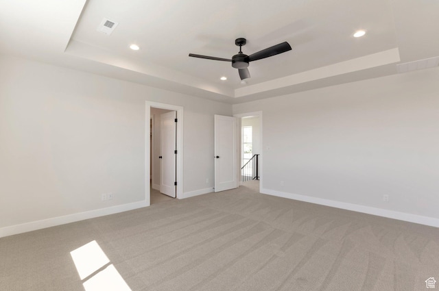 2133 N 725 W, Centerville, UT 84014 - empty room with a raised ceiling, light carpet, recessed lighting, a ceiling fan, and baseboards