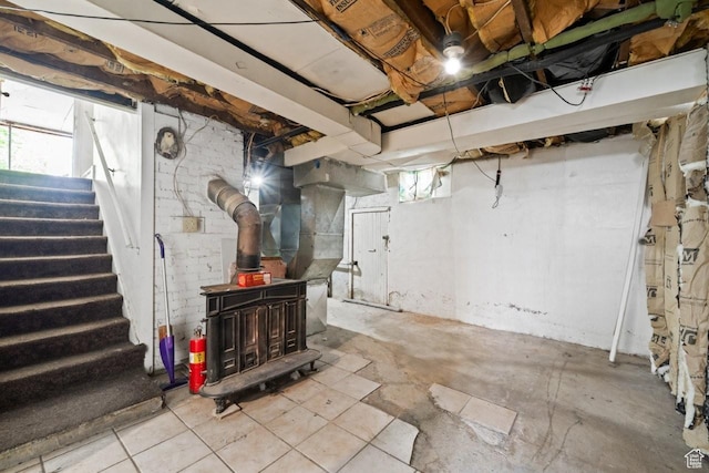 960 Patterson St, Ogden, UT 84403 - below grade area with a wood stove and stairs