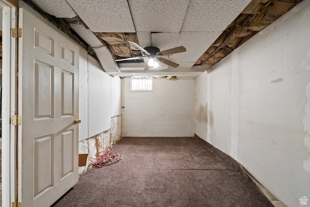 960 Patterson St, Ogden, UT 84403 - below grade area with carpet, a paneled ceiling, and a ceiling fan