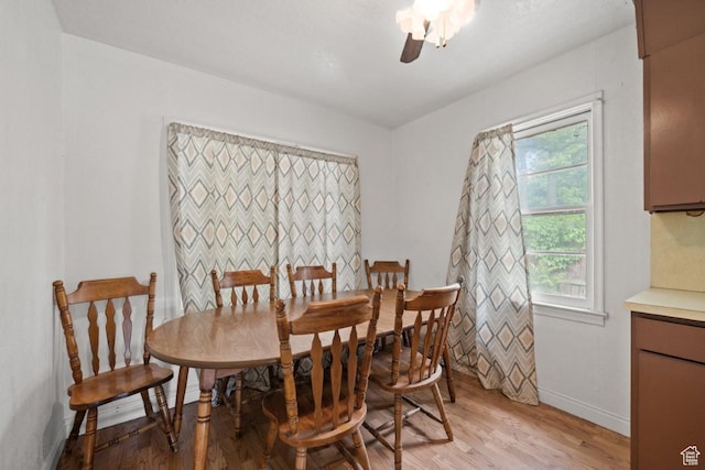 960 Patterson St, Ogden, UT 84403 - dining room featuring light wood-type flooring, baseboards, and ceiling fan