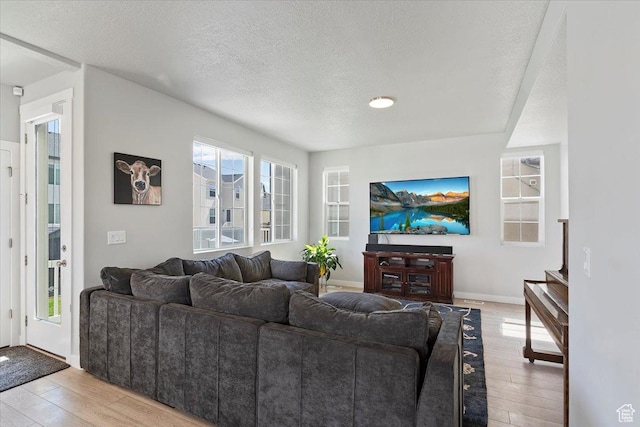 2221 W Prevedel Dr S, West Haven, UT 84401 - living area featuring light wood finished floors, a textured ceiling, and baseboards