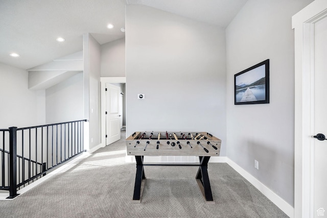 660 N Lochwood Dr # 69, Garden City, UT 84028 - rec room featuring carpet, baseboards, lofted ceiling, and recessed lighting