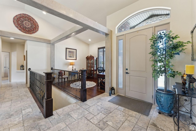 7538 S 1740 E, South Weber, UT 84405 - foyer featuring stone tile floors, recessed lighting, and high vaulted ceiling