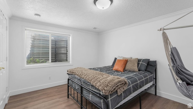 5557 W 13680 S, Herriman, UT 84096 - bedroom featuring a textured ceiling, wood finished floors, baseboards, and crown molding