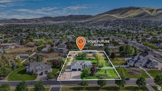 5557 W 13680 S, Herriman, UT 84096 - aerial perspective of suburban area featuring property parcel outlined and mountains