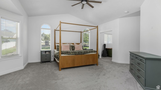 5557 W 13680 S, Herriman, UT 84096 - bedroom with lofted ceiling, light colored carpet, baseboards, and a ceiling fan