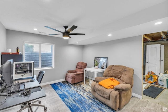 5131 W 6275 S, West Jordan, UT 84081 - office area featuring ceiling fan, light wood-style flooring, baseboards, and recessed lighting