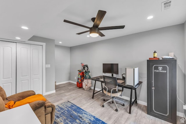 5131 W 6275 S, West Jordan, UT 84081 - office featuring ceiling fan, light wood-type flooring, recessed lighting, and baseboards