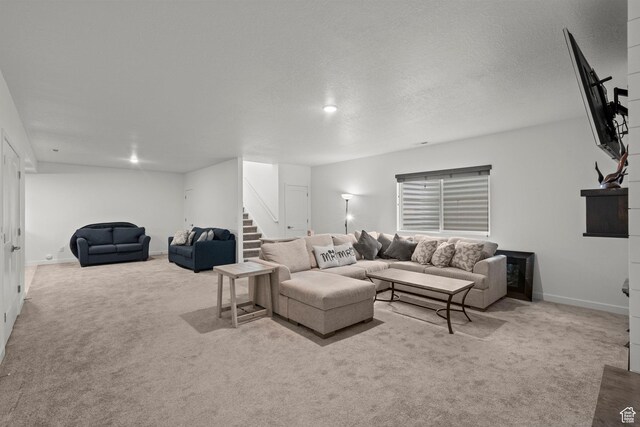 11242 S Willow Dr, South Jordan, UT 84009 - carpeted living area with stairs and baseboards