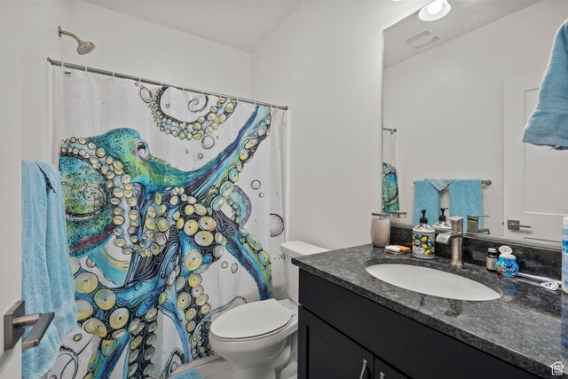 11242 S Willow Dr, South Jordan, UT 84009 - bathroom featuring toilet, vanity, and curtained shower