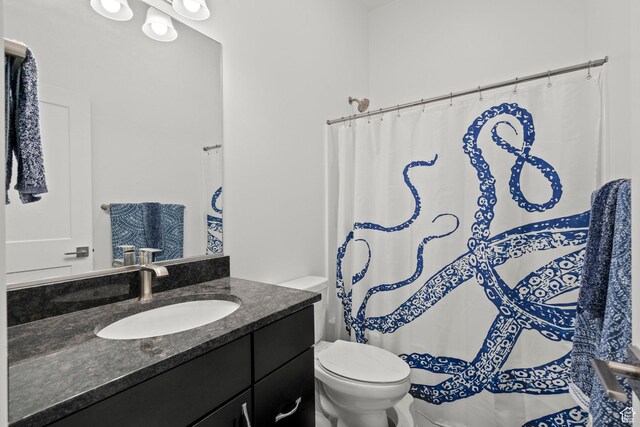 11242 S Willow Dr, South Jordan, UT 84009 - bathroom with toilet, vanity, and a shower with shower curtain