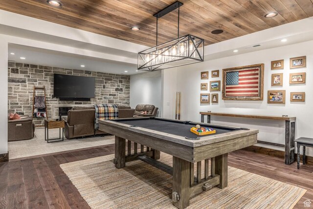 900 W Weber Canyon Rd, Oakley, UT 84055 - playroom featuring wood ceiling, dark wood-style floors, recessed lighting, and pool table