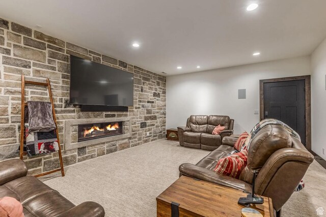 900 W Weber Canyon Rd, Oakley, UT 84055 - carpeted living area with a fireplace and recessed lighting