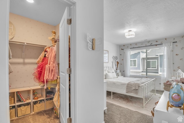 3791 W Soft Whisper Way, Herriman, UT 84096 - carpeted bedroom with wallpapered walls and a textured ceiling