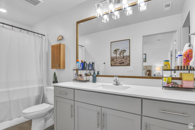 3791 W Soft Whisper Way, Herriman, UT 84096 - full bath with toilet, vanity, wood finished floors, and a shower with shower curtain