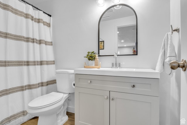 3791 W Soft Whisper Way, Herriman, UT 84096 - bathroom with toilet, wood finished floors, vanity, and curtained shower