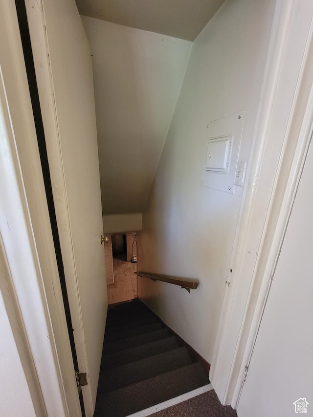 494 W 400 S, Cedar City, UT 84720 - staircase featuring lofted ceiling and carpet flooring