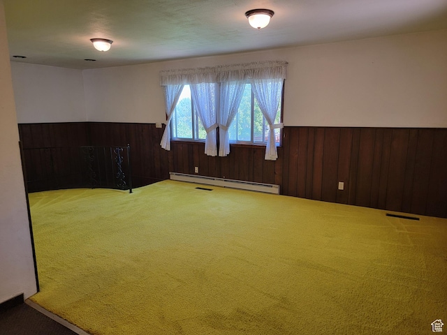 494 W 400 S, Cedar City, UT 84720 - carpeted empty room with a baseboard radiator, a wainscoted wall, and wooden walls