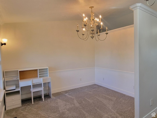3870 S 2500 E, Vernal, UT 84078 - unfurnished office with carpet, a chandelier, baseboards, and ornamental molding