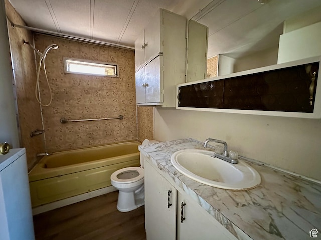 295 N 400 E, Nephi, UT 84648 - bathroom featuring toilet, shower / bathtub combination, wood finished floors, and vanity