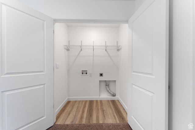 3457 E 1320 S, Spanish Fork, UT 84660 - laundry room featuring electric dryer hookup, hookup for a washing machine, wood finished floors, and baseboards