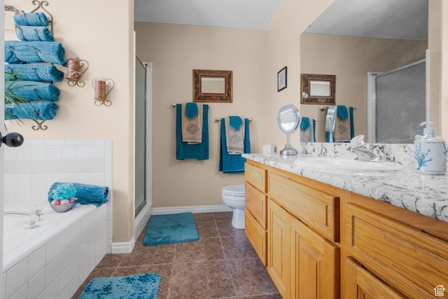2239 E 3225 N, Layton, UT 84040 - bathroom with a shower stall, tile patterned floors, baseboards, vanity, and toilet