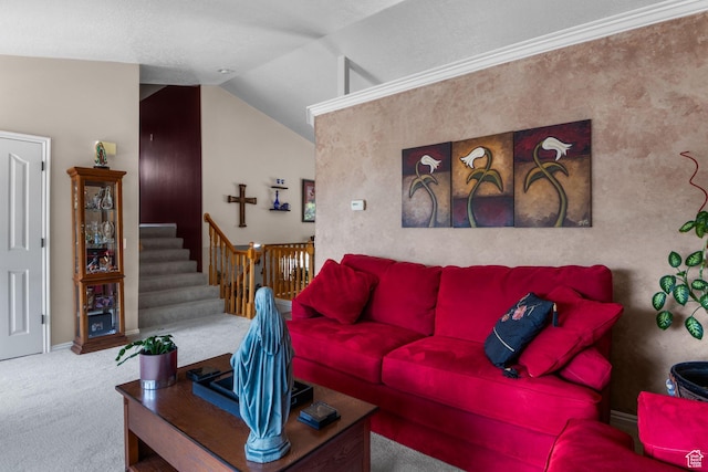 2239 E 3225 N, Layton, UT 84040 - carpeted living area with lofted ceiling, stairway, and baseboards