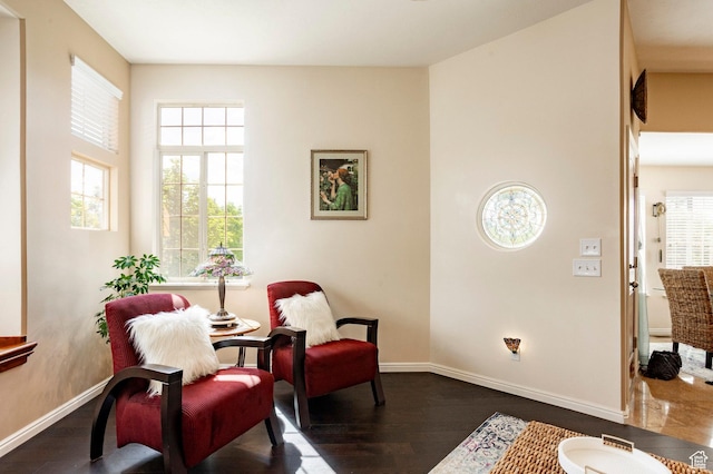 2271 W New Harvest Ln, Lehi, UT 84043 - living area featuring dark wood-style floors, healthy amount of natural light, and baseboards