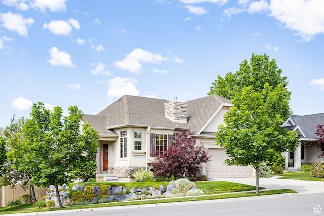 2271 W New Harvest Ln, Lehi, UT 84043 - french country inspired facade with concrete driveway, roof with shingles, a garage, and stucco siding