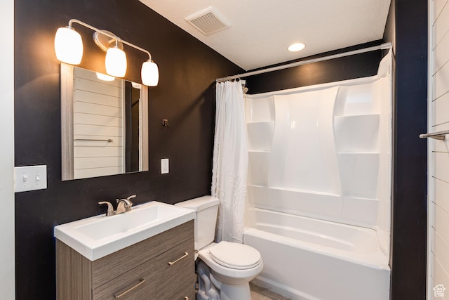 15187 S Sabre Pl, Bluffdale, UT 84065 - bathroom with toilet, vanity, and shower / tub combo with curtain