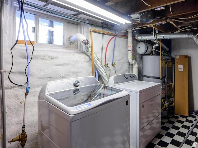 625 S 400 E, Salt Lake City, UT 84111 - laundry area with washer and clothes dryer, tile patterned floors, and gas water heater
