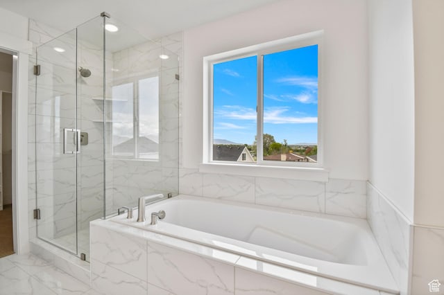 1323 E 370 S, Payson, UT 84651 - bathroom with a marble finish shower, a bath, and marble finish flooring