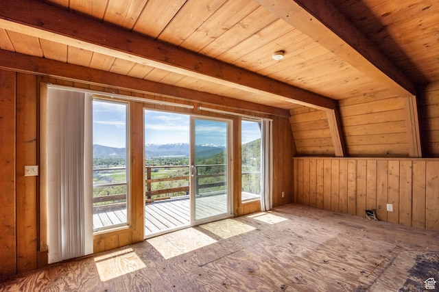 350 Luzern Rd E, Midway, UT 84049 - empty room with a mountain view and wood ceiling with exposed beams