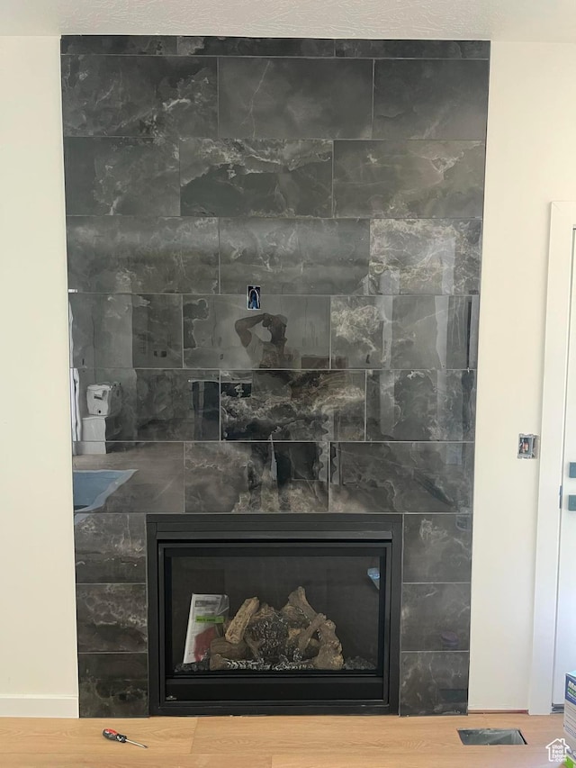 7230 S 525 E, Midvale, UT 84047 - detailed view of a glass covered fireplace and wood finished floors