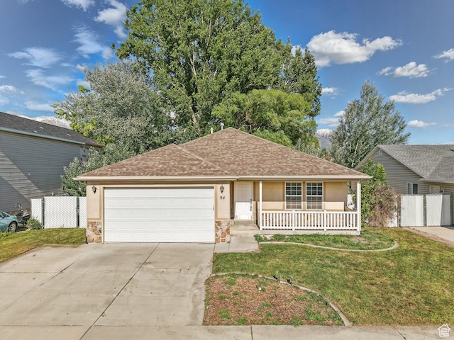 94 N 2830 W, Provo, UT 84601 - ranch-style house featuring stucco siding, a porch, stone siding, and driveway