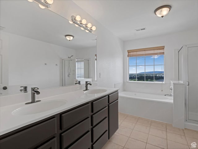 955 E Senior Band, Draper, UT 84020 - full bathroom with a stall shower, double vanity, a bath, and tile patterned flooring