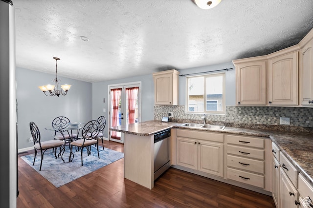 4314 S 615 E, Millcreek, UT 84107 - kitchen with a sink, stainless steel dishwasher, a peninsula, tasteful backsplash, and a textured ceiling