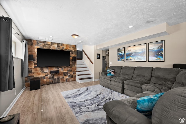 4314 S 615 E, Millcreek, UT 84107 - living area with stairs, wood finished floors, baseboards, a textured ceiling, and recessed lighting