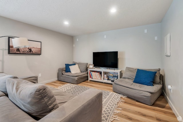 1460 E Lowe Peak Dr, Eagle Mountain, UT 84005 - living area featuring wood finished floors, recessed lighting, baseboards, and a textured ceiling