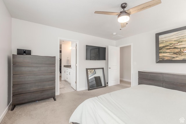 242 E Ridgeline Way N, Salt Lake, UT 84054 - bedroom with light colored carpet, baseboards, connected bathroom, and ceiling fan