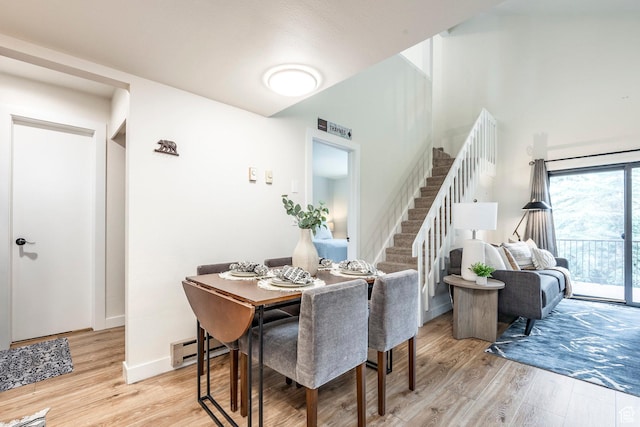 2025 S Canyon Resort Dr Unit F-8, Park City, UT 84098 - dining room with light wood-type flooring, stairway, a baseboard heating unit, and baseboards