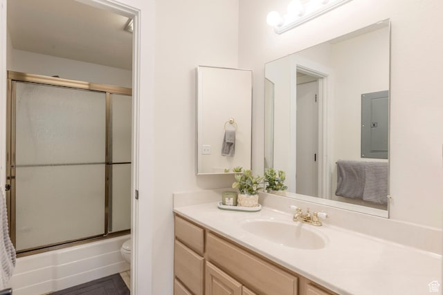 2025 S Canyon Resort Dr Unit F-8, Park City, UT 84098 - bathroom with toilet, vanity, enclosed tub / shower combo, and electric panel
